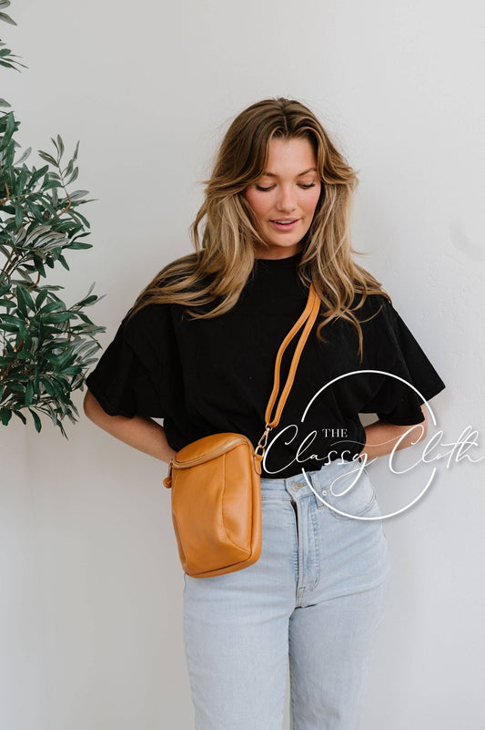 Corinne Crossbody Bag - Tan - Gold Love Strap