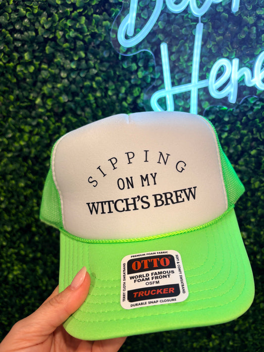 Sipping On My Witch's Brew Neon Green Trucker