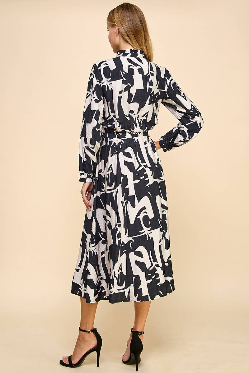 Abstract Print Button Down Midi Dress