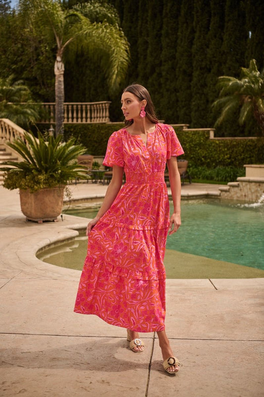 Rea Floral Palmer Poplin Tiered Maxi Dress