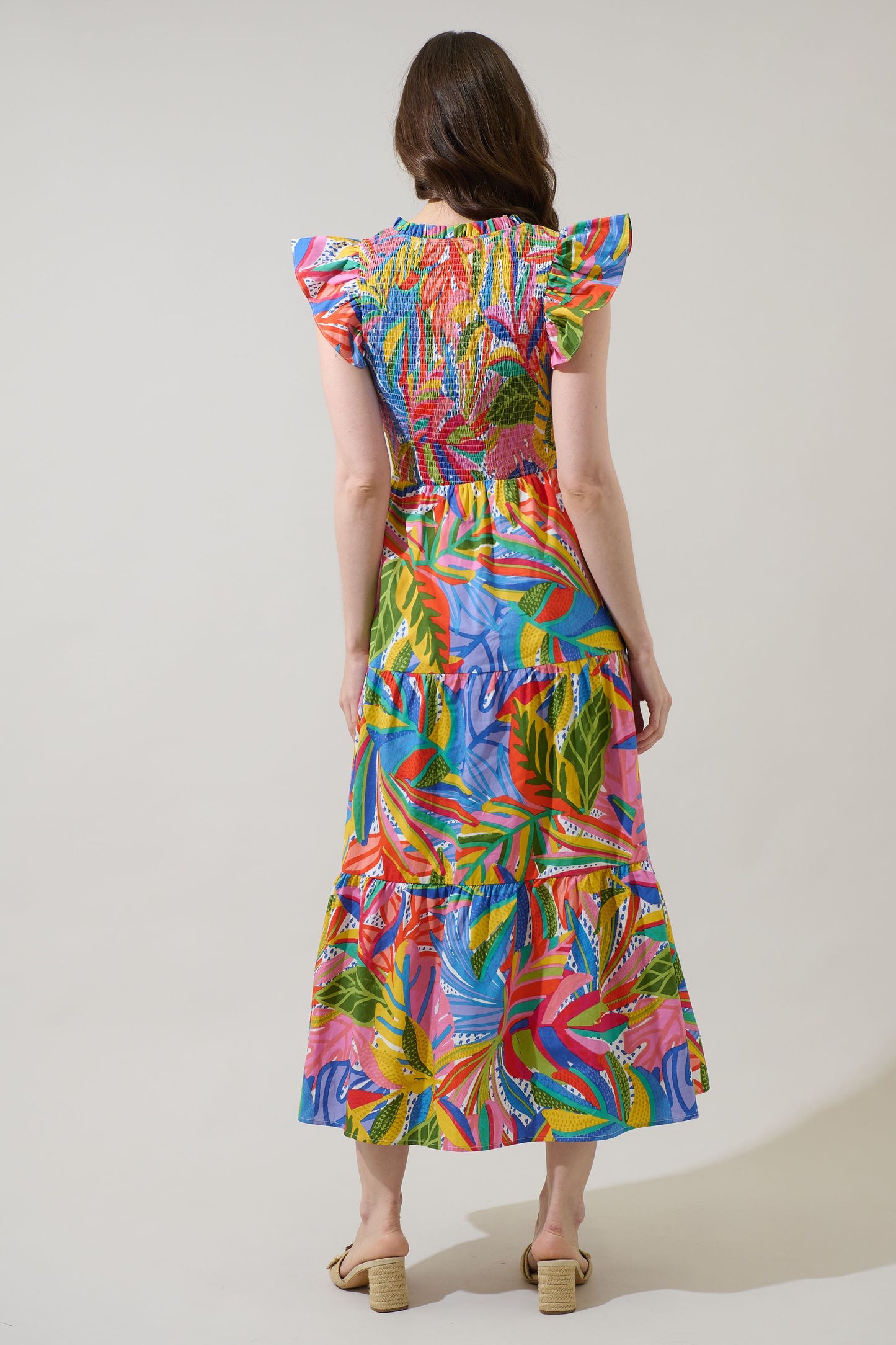 New Guinea Sunfire Tiered Midi Dress