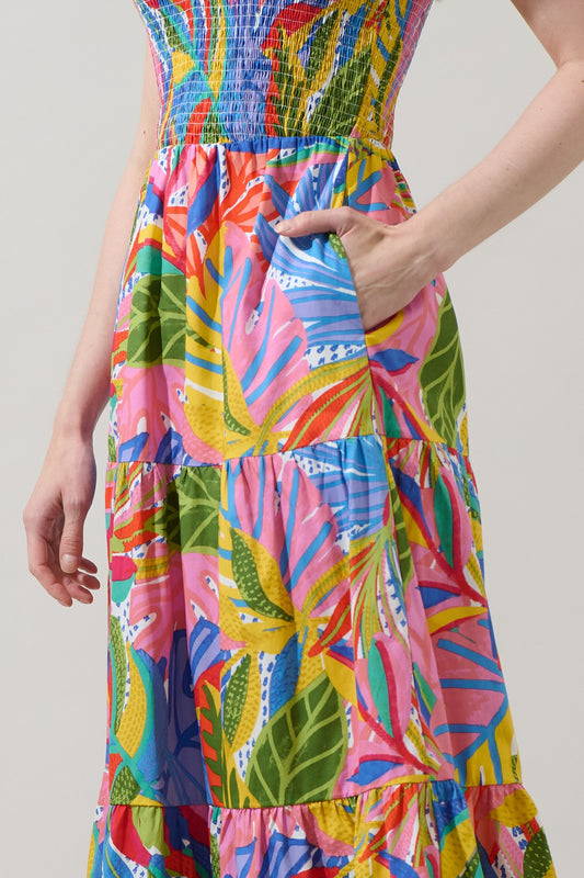New Guinea Sunfire Tiered Midi Dress