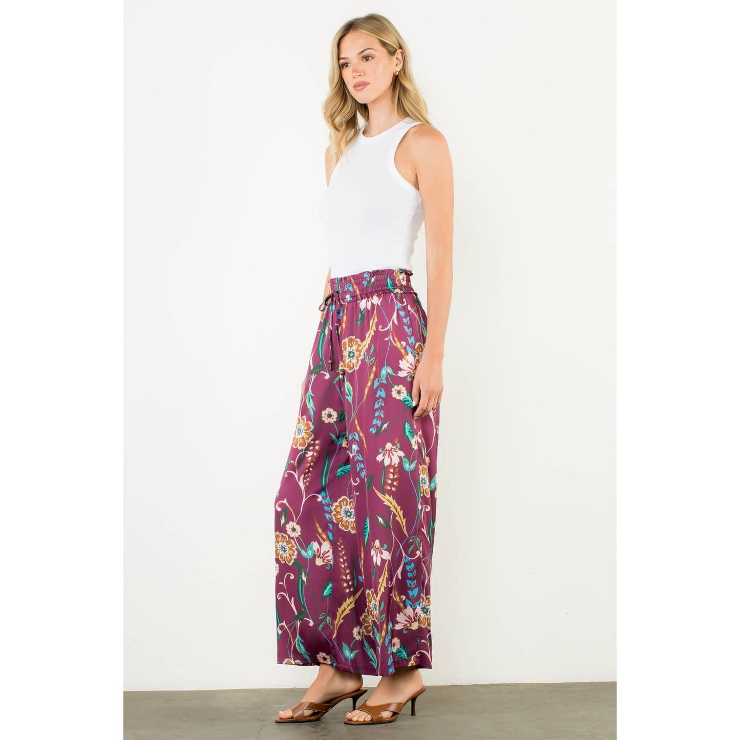 THML - Floral Smocked Waist Wide Leg Pants