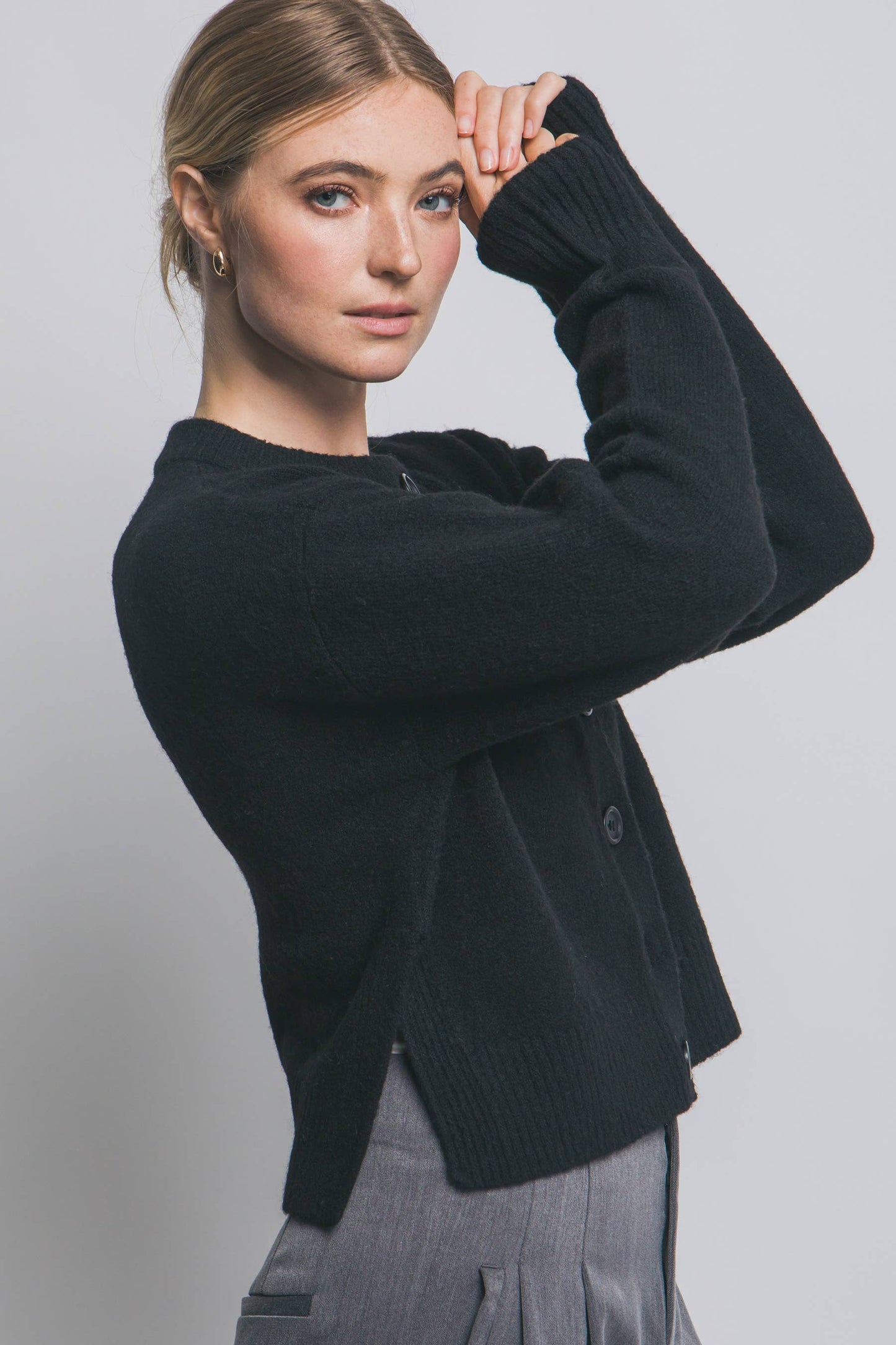 Solid Crew Neck Cardigan