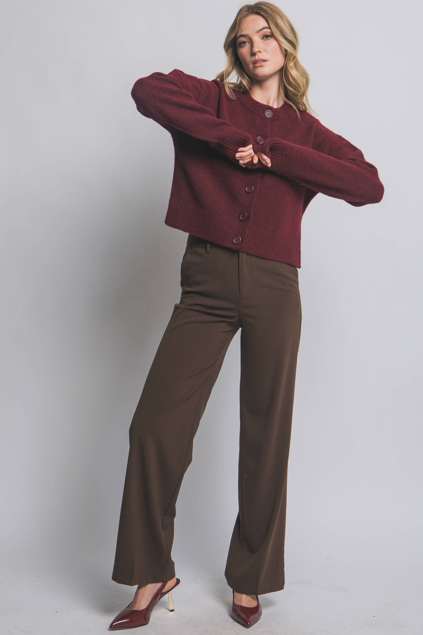 Solid Crew Neck Cardigan