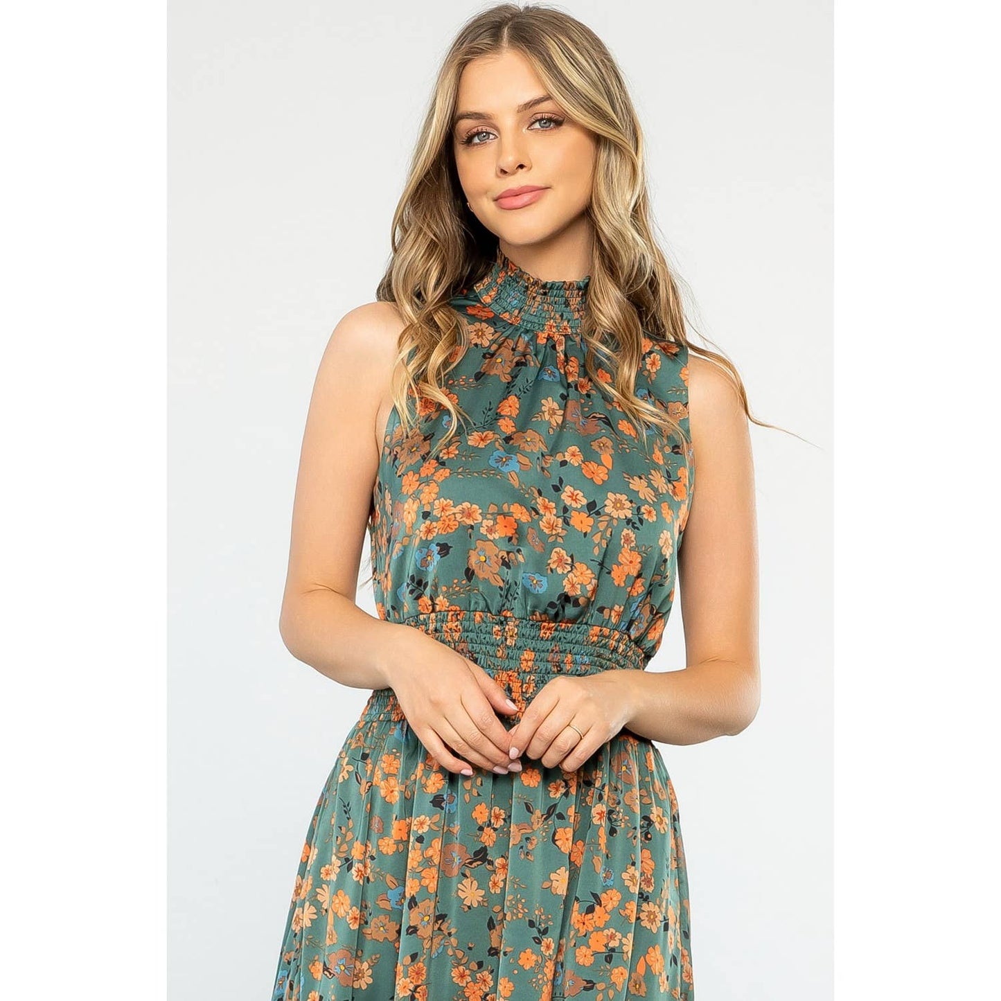 Macey Flower Print Smocked Waist Dress