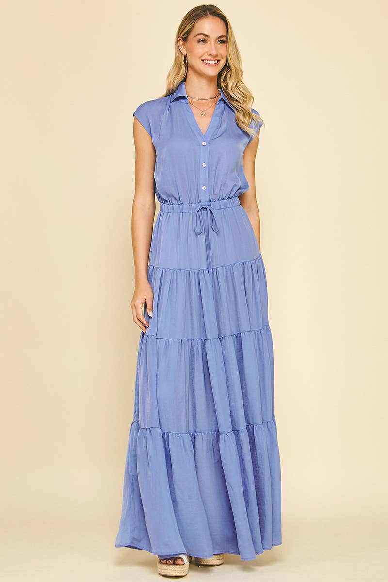 BUTTON DOWN TIERED MAXI DRESS