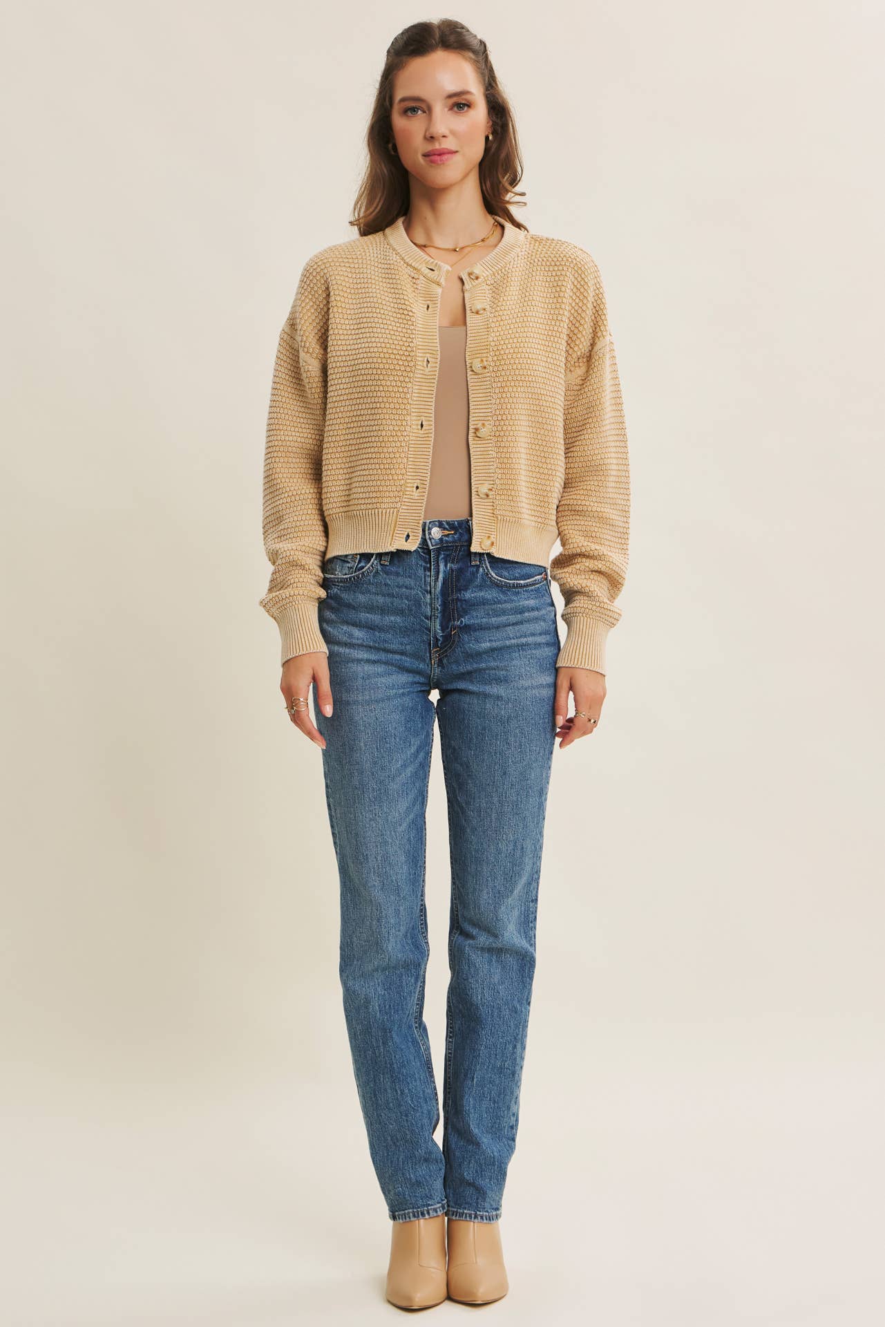 MINERAL-WASHED CABLE KNIT CARDIGAN