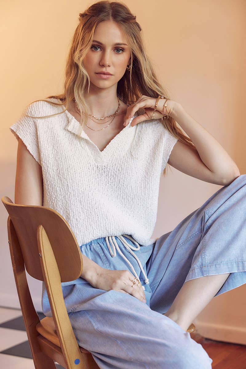 Melissa Sweater - Relaxed Fit Split Neck Knit Sweater Top