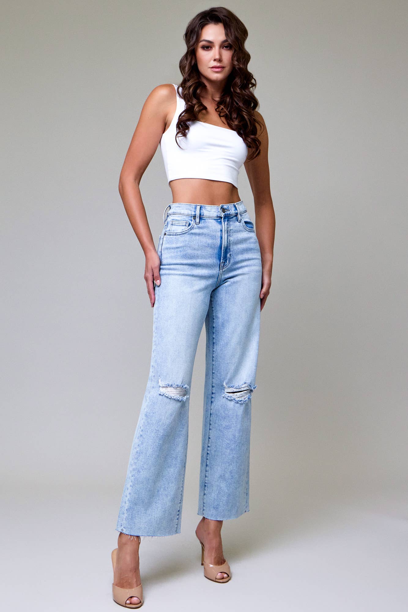 Logan Denim - Light Wash Knee Distressed Dad Jean