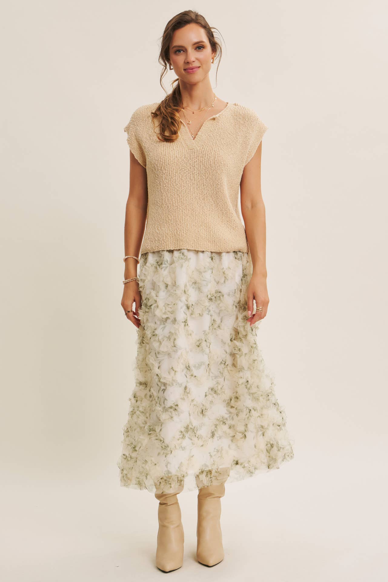 Melissa Sweater - Relaxed Fit Split Neck Knit Sweater Top