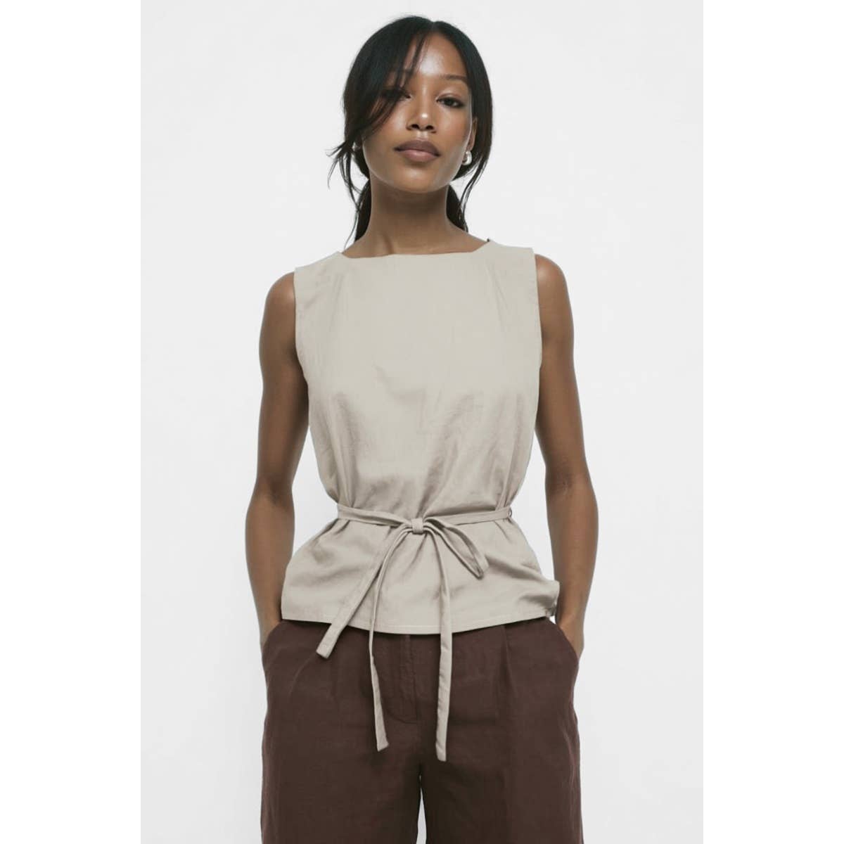 Sleeveless Cinched Tunic Top - ZEBRA