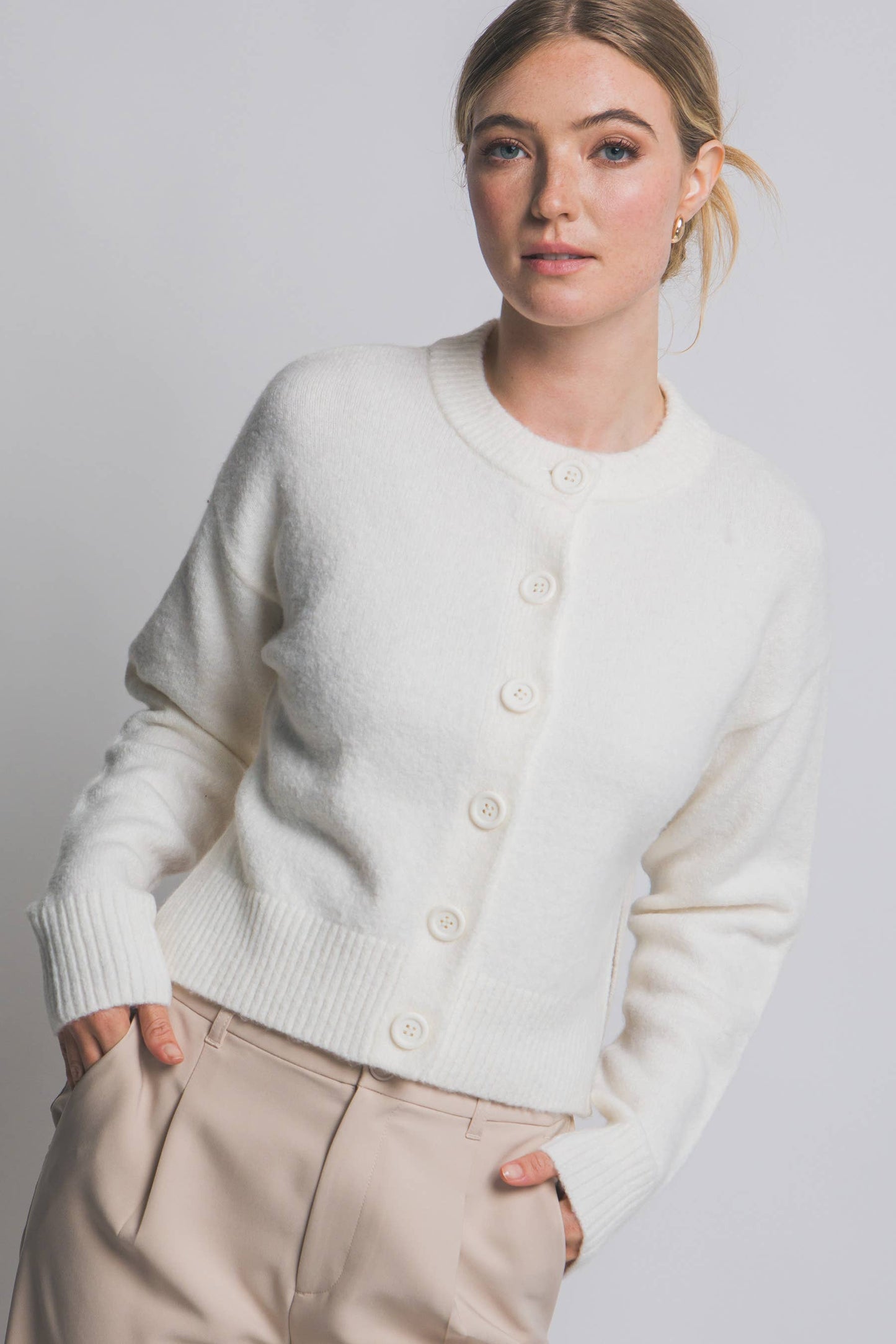 Solid Crew Neck Cardigan