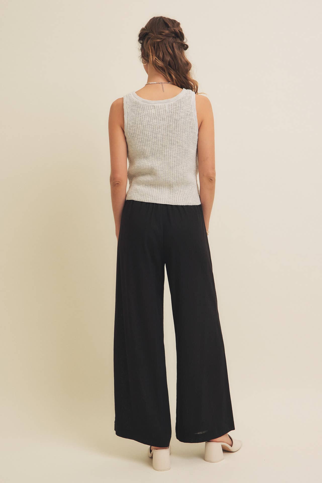 LINEN BLEND RELAXED FIT WIDE-LEG PANT