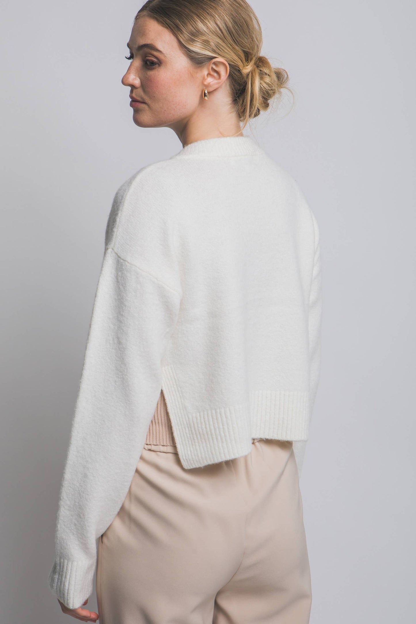 Solid Crew Neck Cardigan
