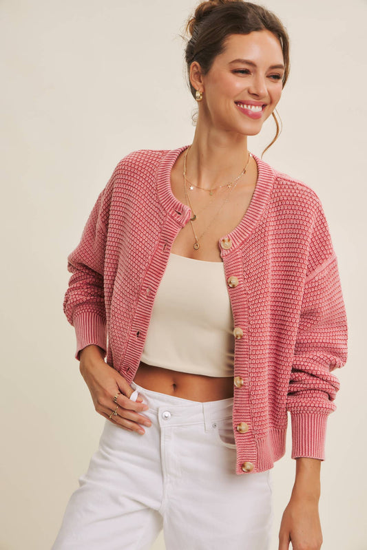 MINERAL-WASHED CABLE KNIT CARDIGAN