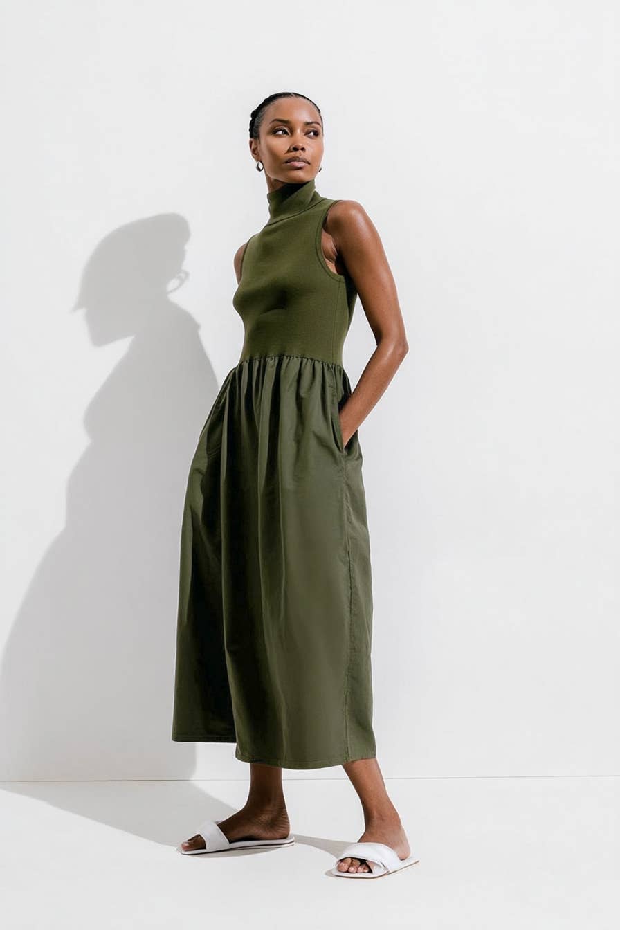 Sleeveless Mock Neck Midi Dress - ZEBRA