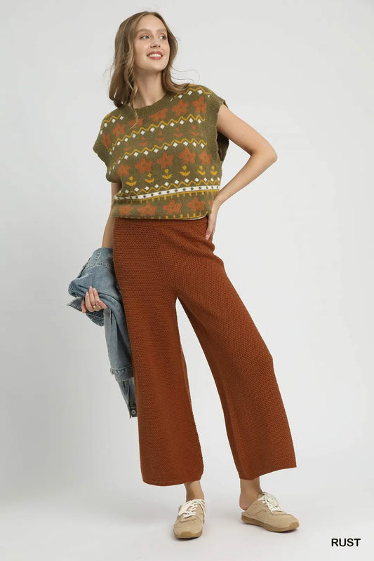 Textured Knit Wide Leg Pant