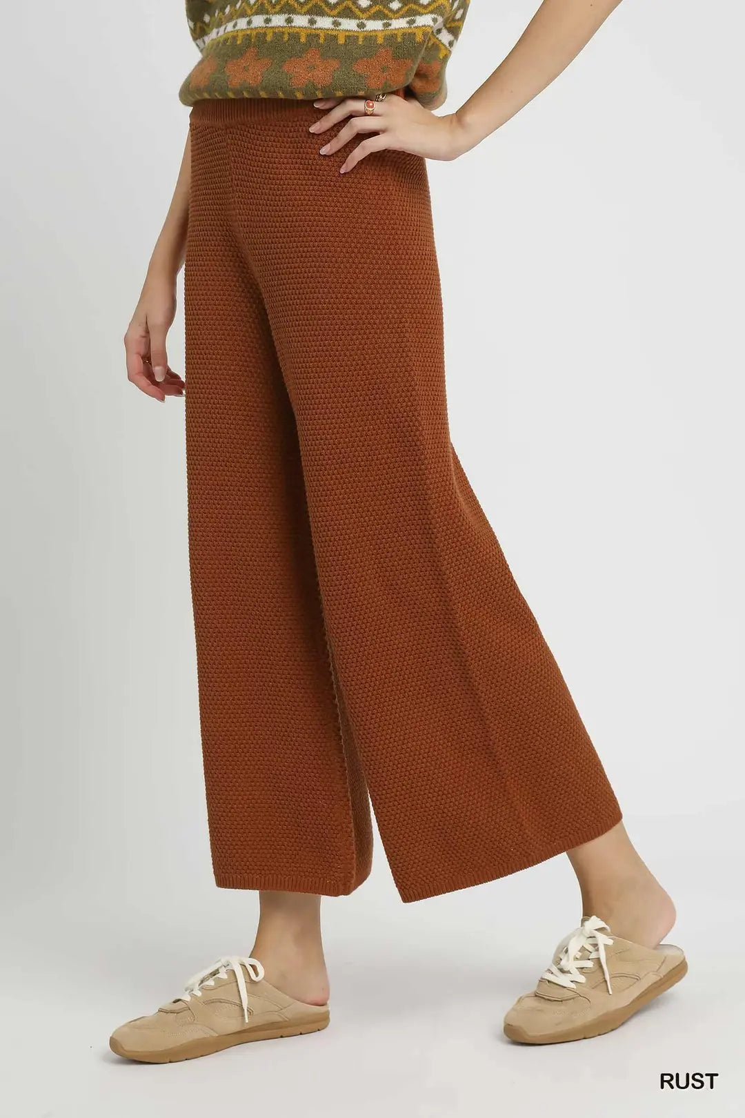 Textured Knit Wide Leg Pant