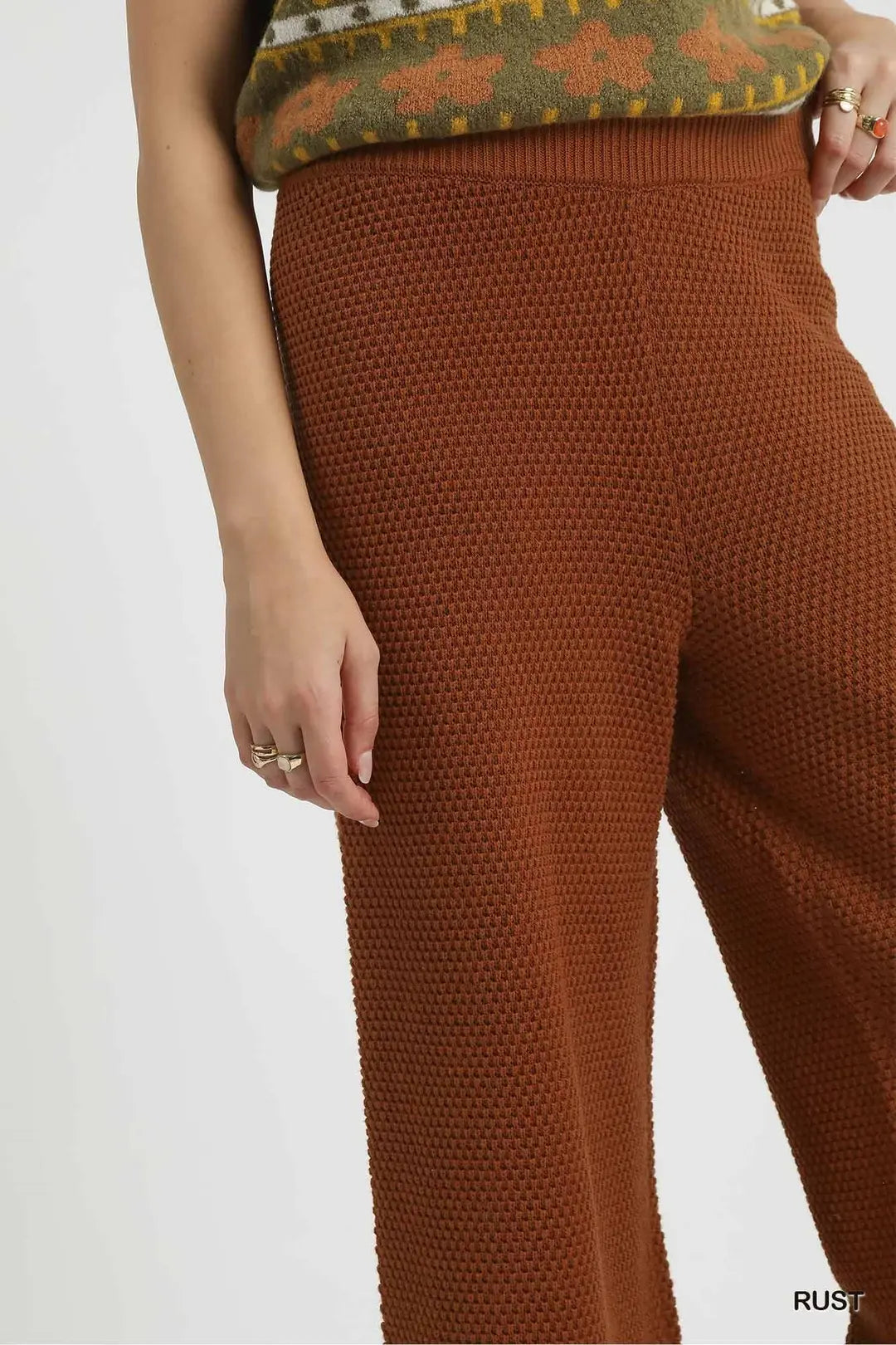 Textured Knit Wide Leg Pant