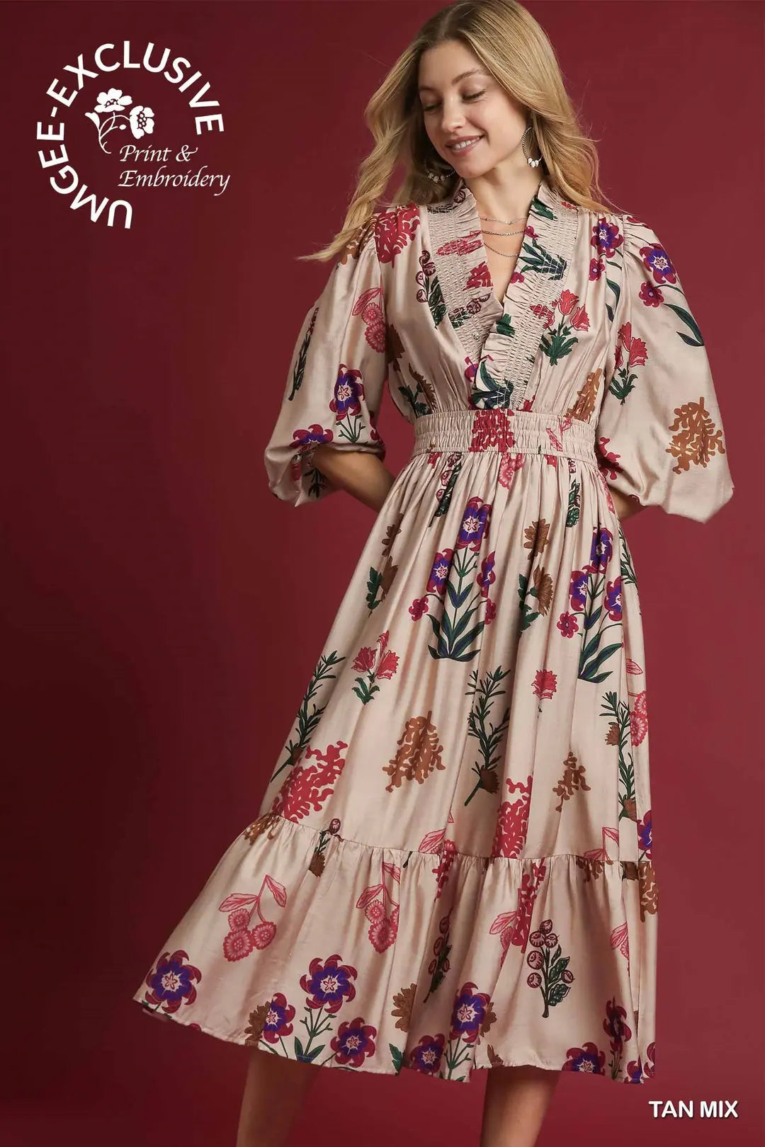Suzanne Mix Floral Print Midi Dress