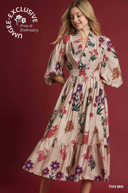 Suzanne Mix Floral Print Midi Dress
