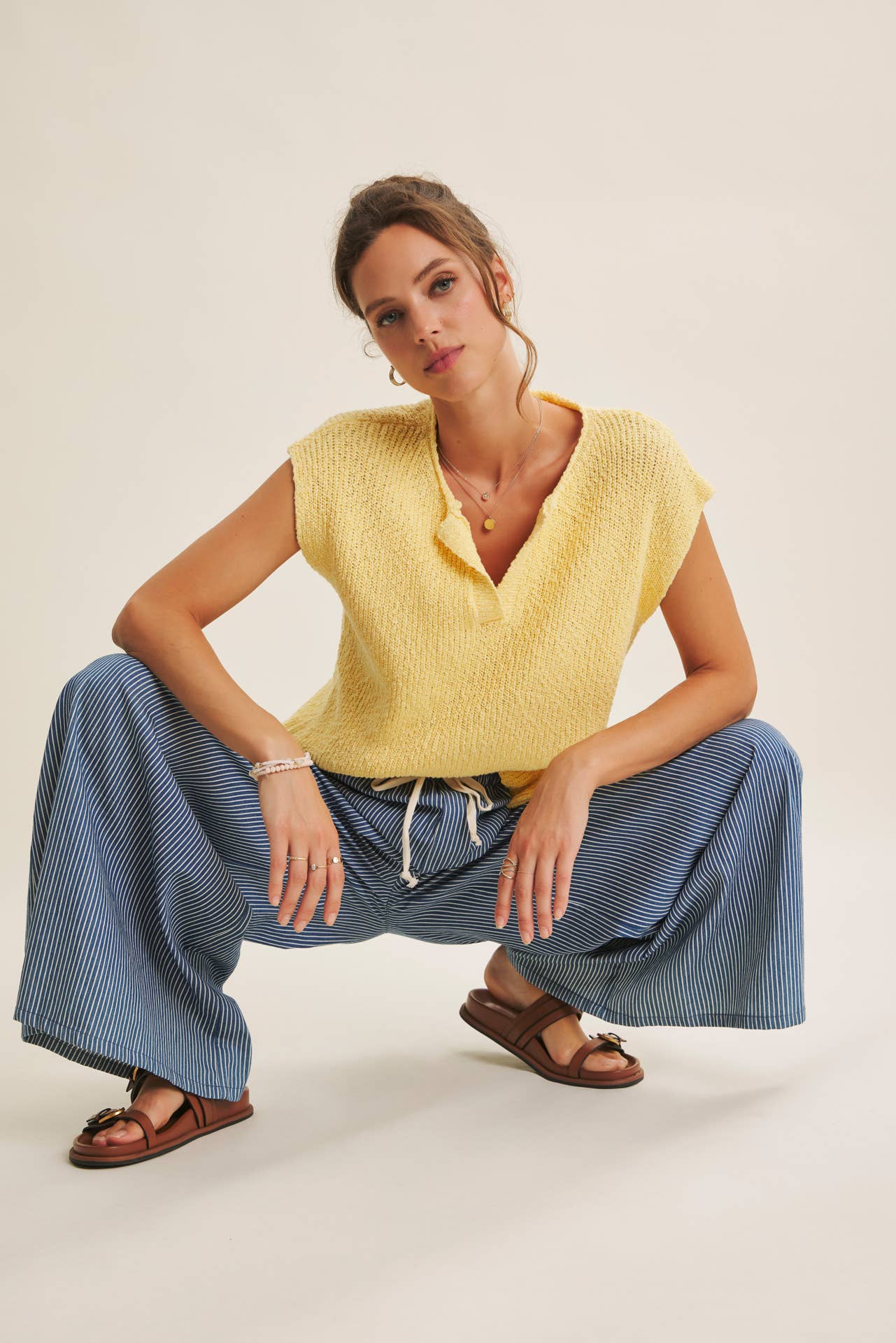 Melissa Sweater - Relaxed Fit Split Neck Knit Sweater Top