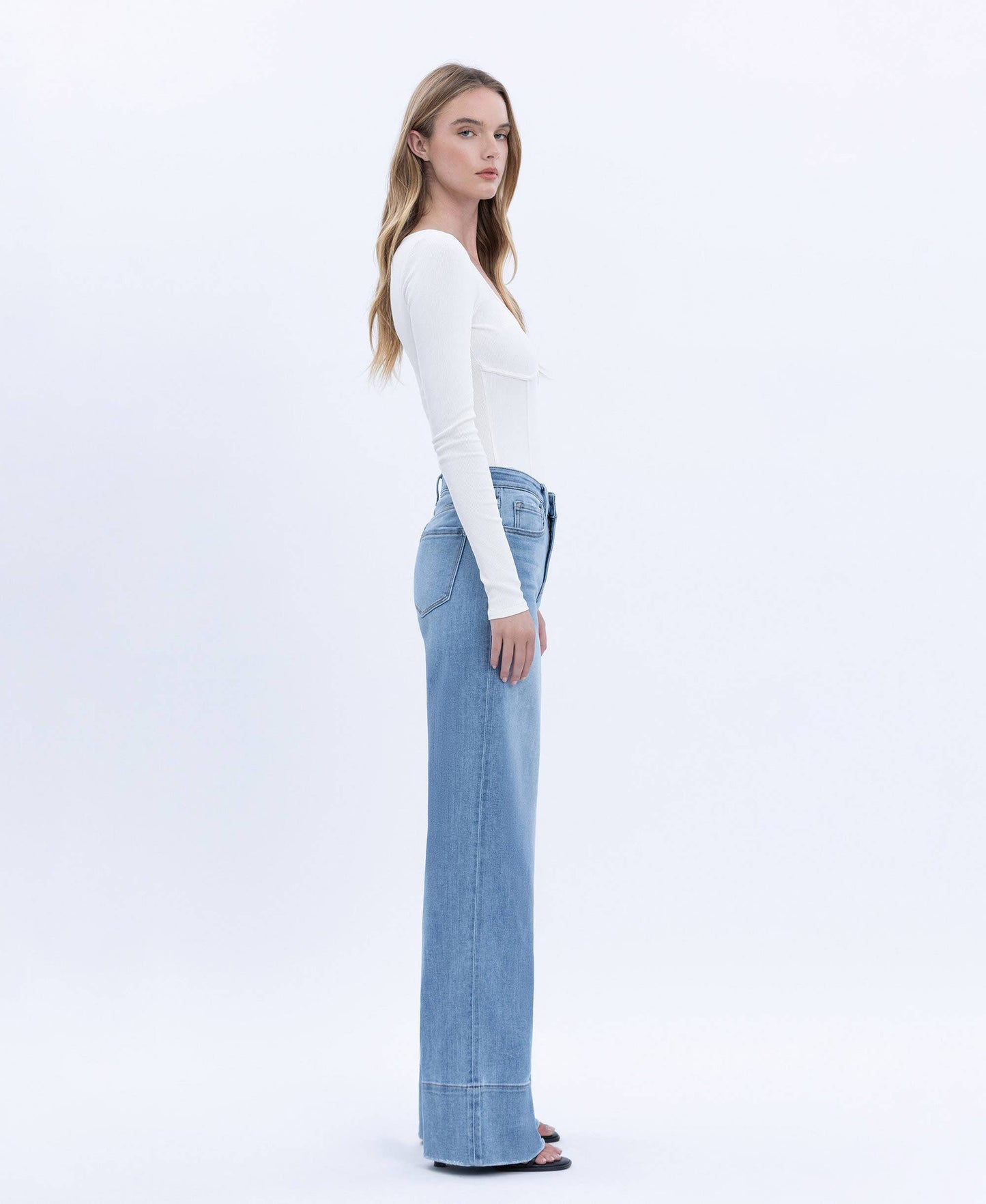 OLIVIA HIGH RISE RAW HEM WIDE A LINE JEANS - VERVET by FLYING MONKEY