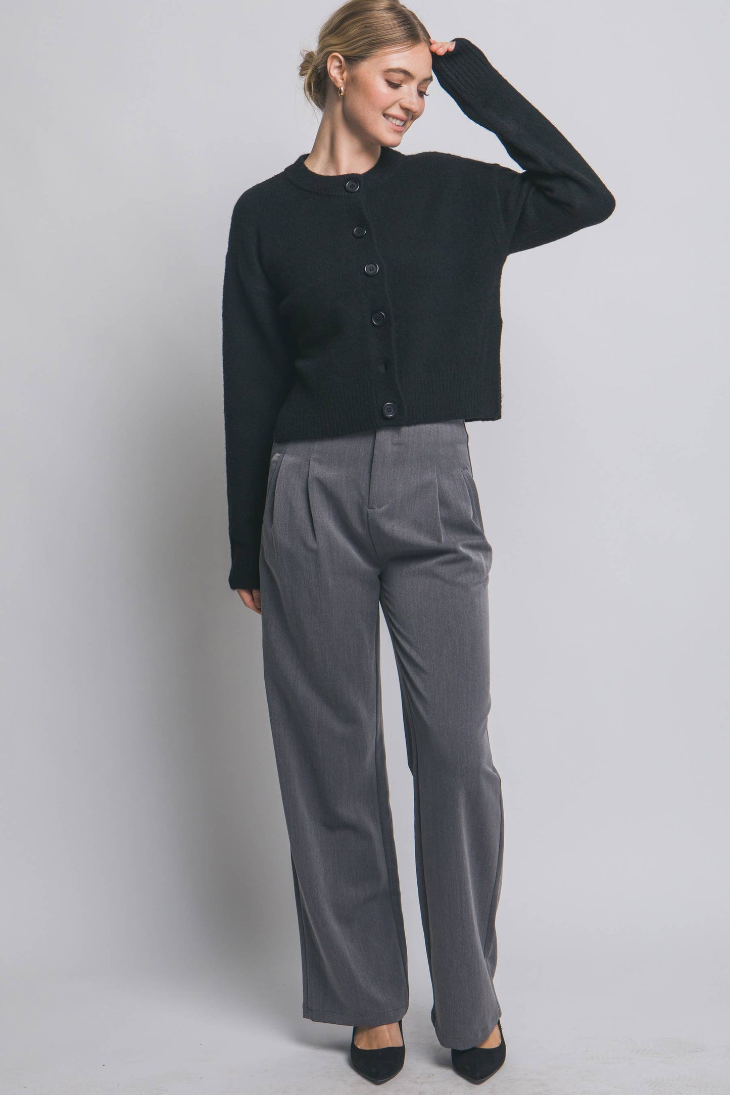 Solid Crew Neck Cardigan
