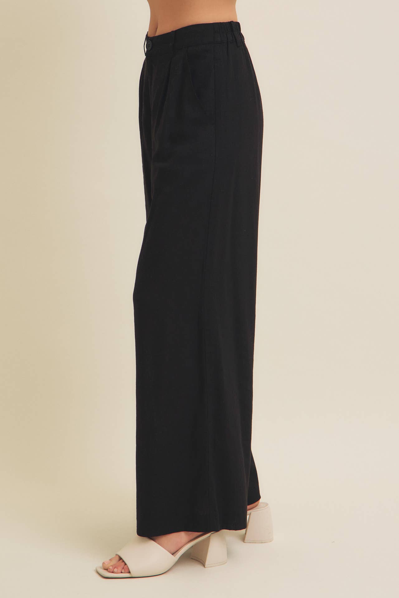 LINEN BLEND RELAXED FIT WIDE-LEG PANT