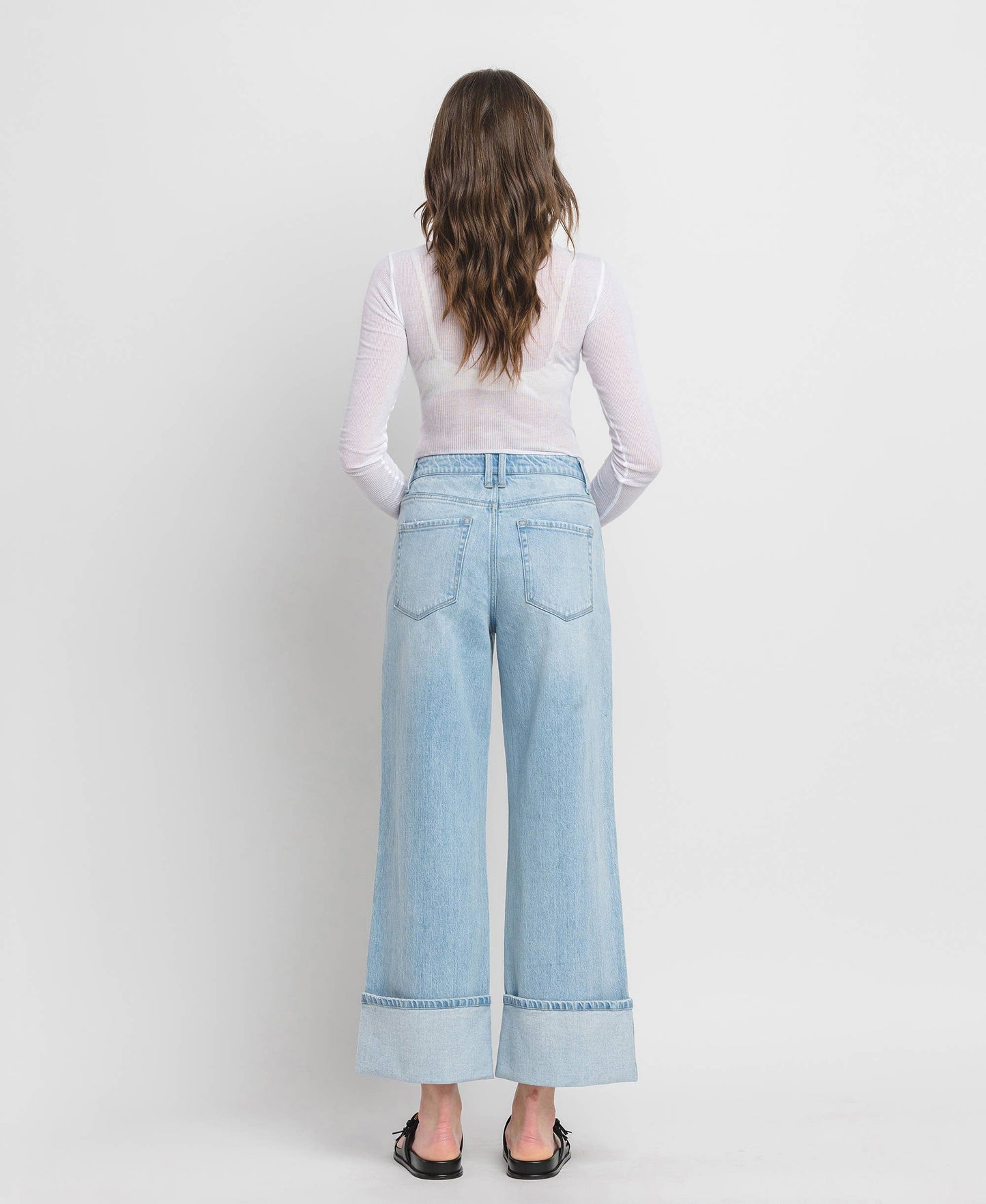 SUPER HIGH RISE CUFFED BAGGY WIDE JEANS BY VERVET by FLYING MONKEY