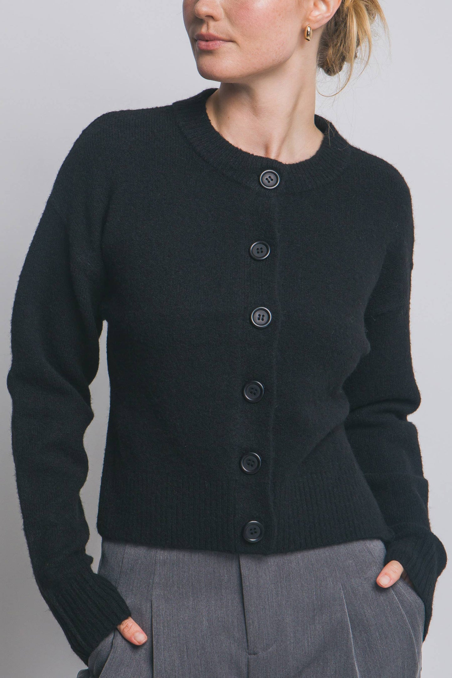 Solid Crew Neck Cardigan