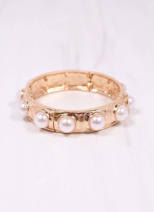 Caroline Hill - Reagan Pearl Stretch Bracelet GOLD