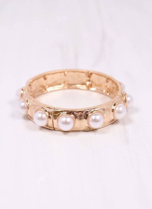 Caroline Hill - Reagan Pearl Stretch Bracelet GOLD