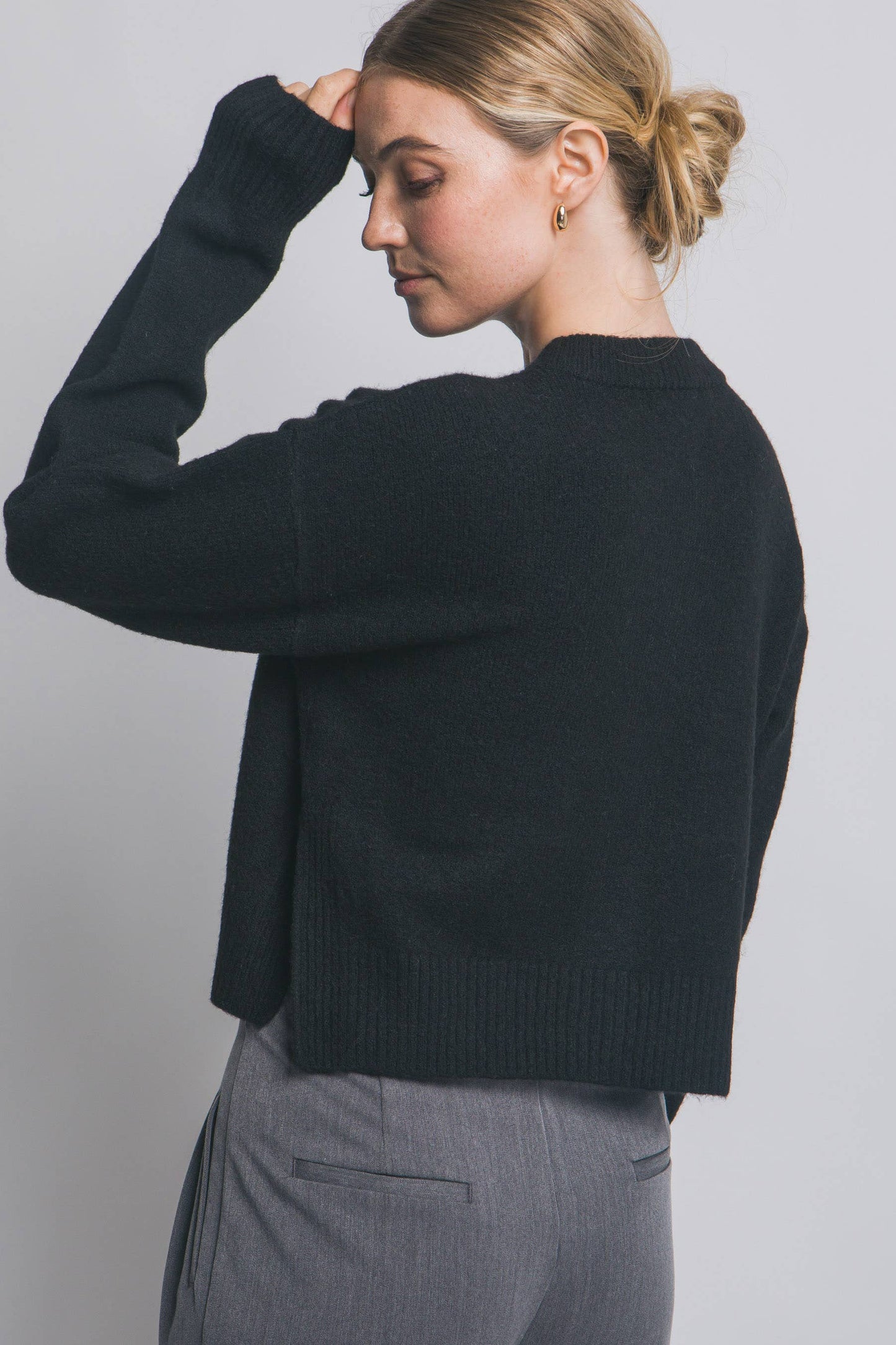 Solid Crew Neck Cardigan