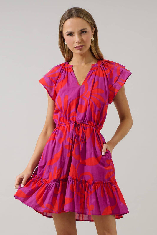 Arona Floral Baden Ruffle Mini Dress