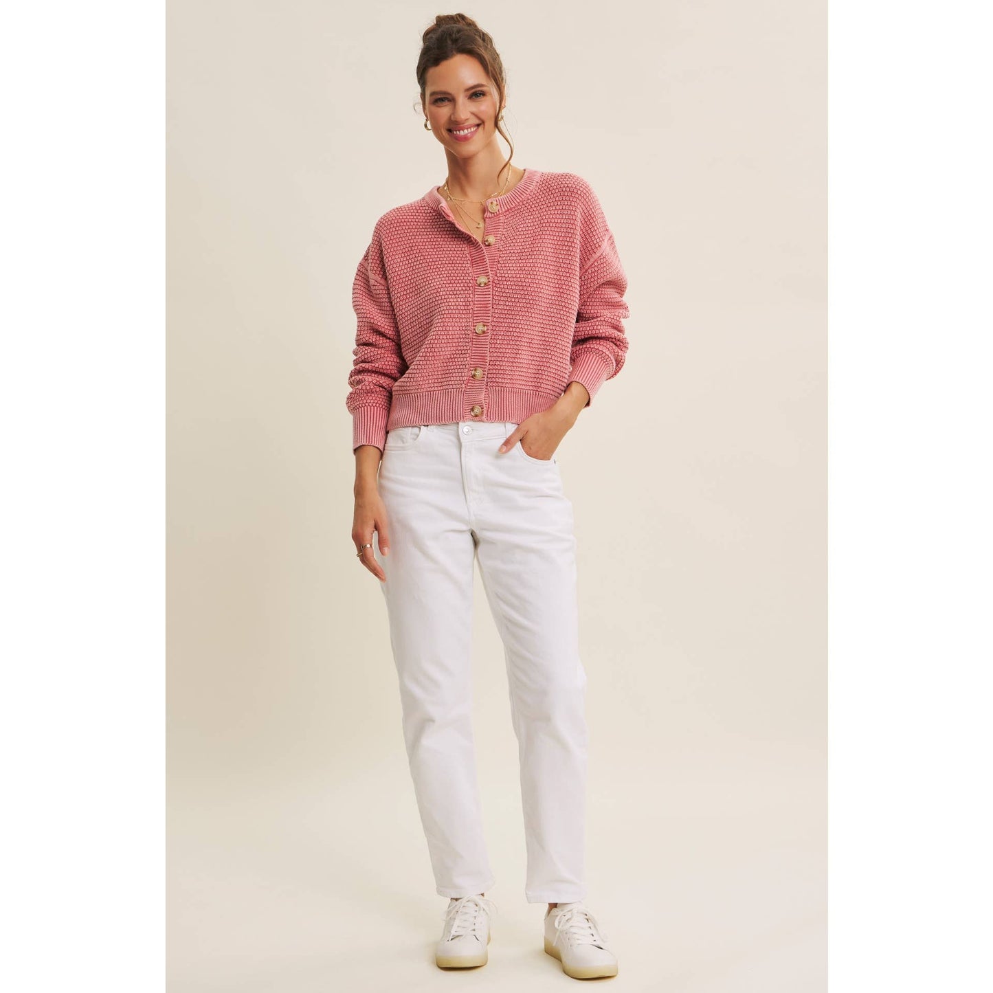 MINERAL-WASHED CABLE KNIT CARDIGAN