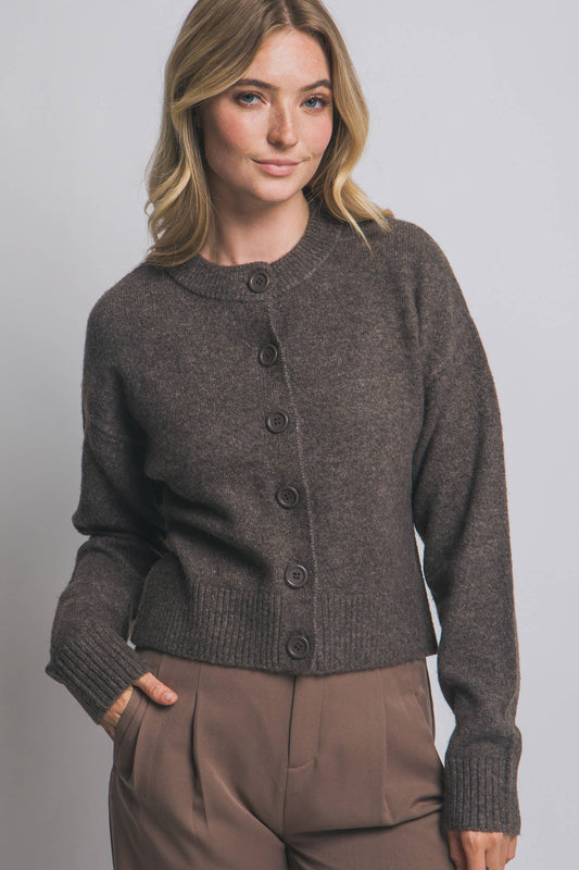 Solid Crew Neck Cardigan