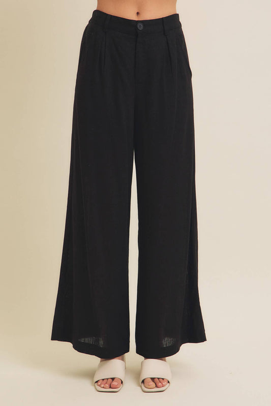 LINEN BLEND RELAXED FIT WIDE-LEG PANT