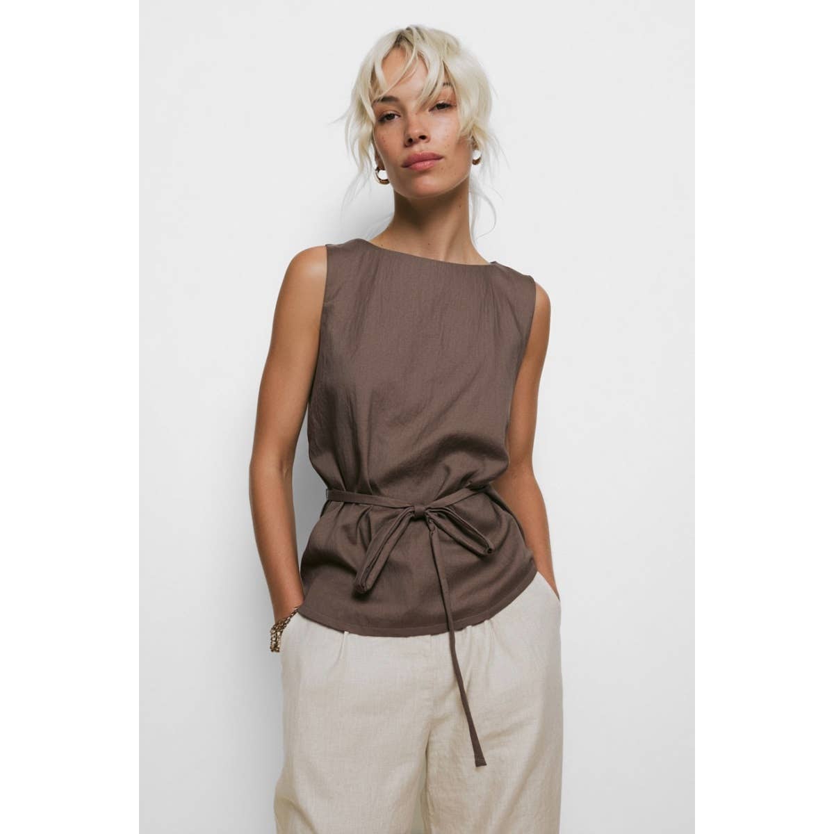 Sleeveless Cinched Tunic Top - ZEBRA