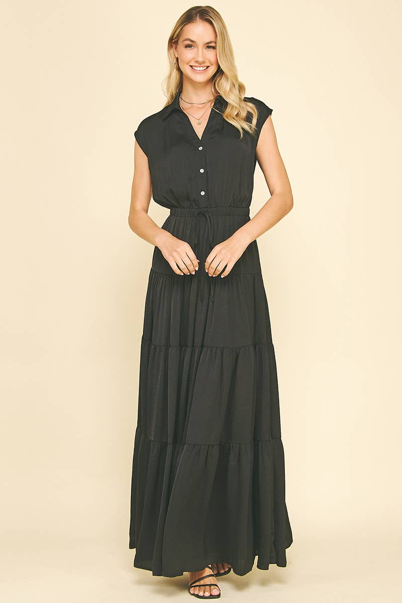 BUTTON DOWN TIERED MAXI DRESS