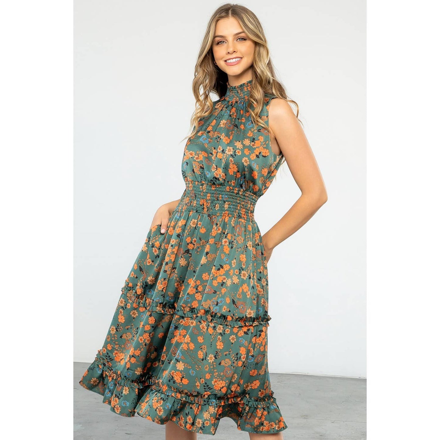 Macey Flower Print Smocked Waist Dress