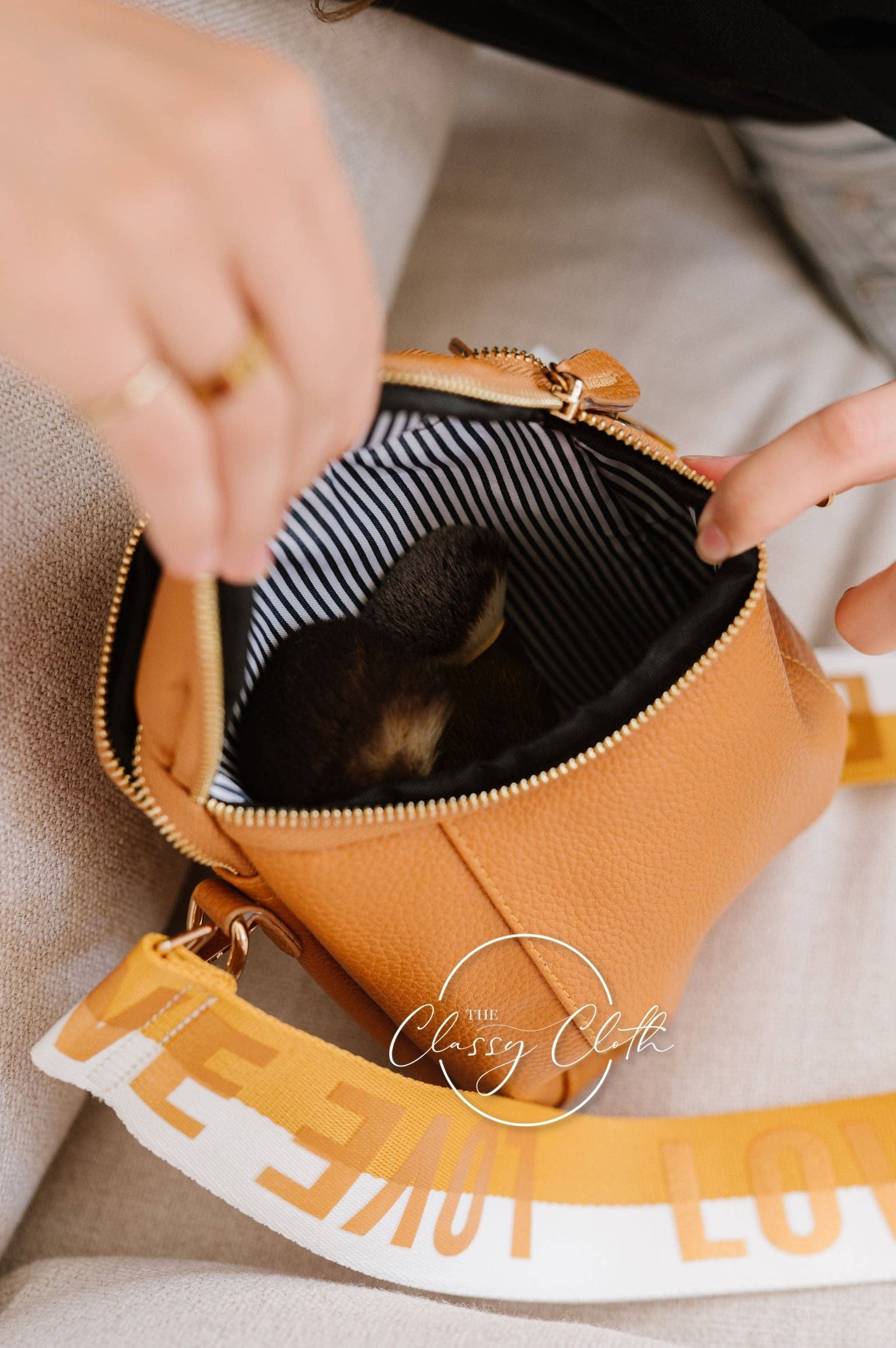 Corinne Crossbody Bag - Tan - Gold Love Strap