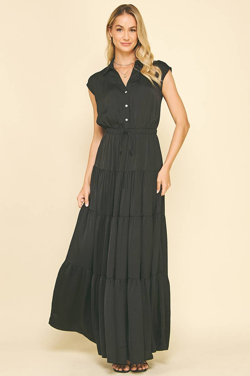 BUTTON DOWN TIERED MAXI DRESS