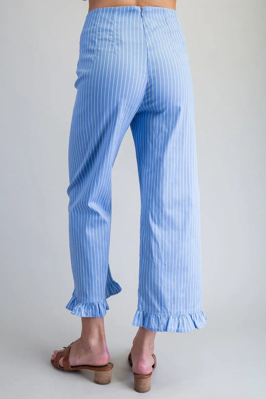 Sarah Straight Leg Striped Ruffled Pant