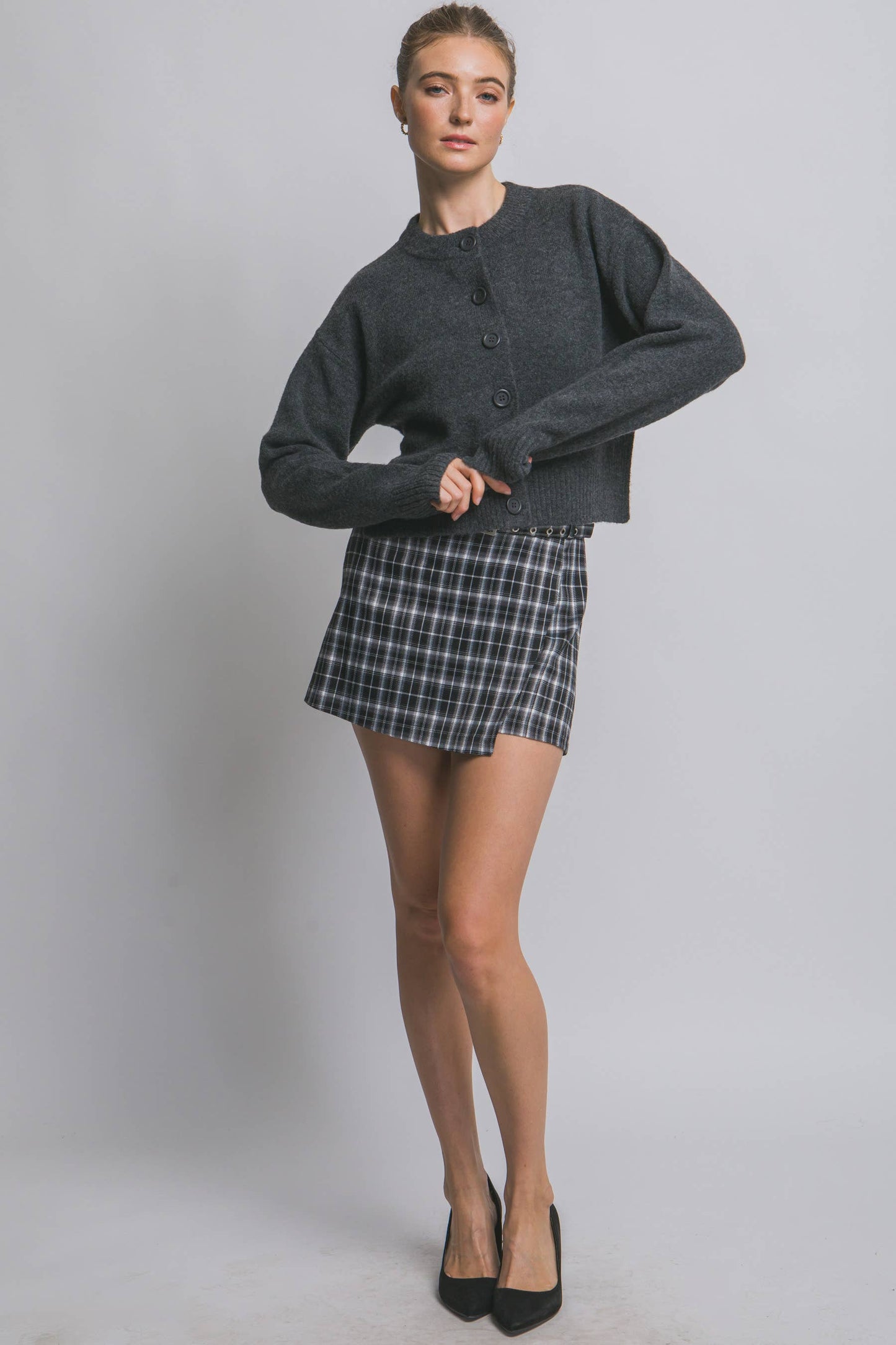 Solid Crew Neck Cardigan