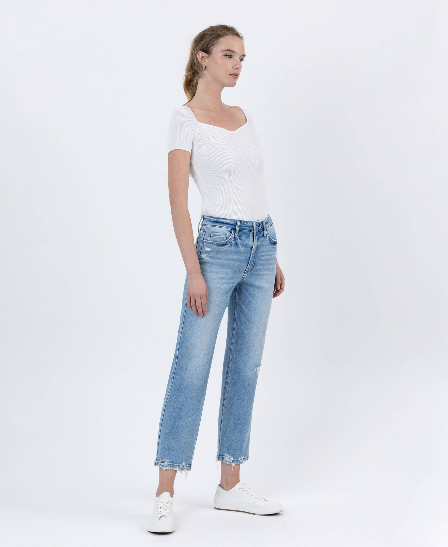 Boatload Jean - High Rise Distressed Straight Leg Jean