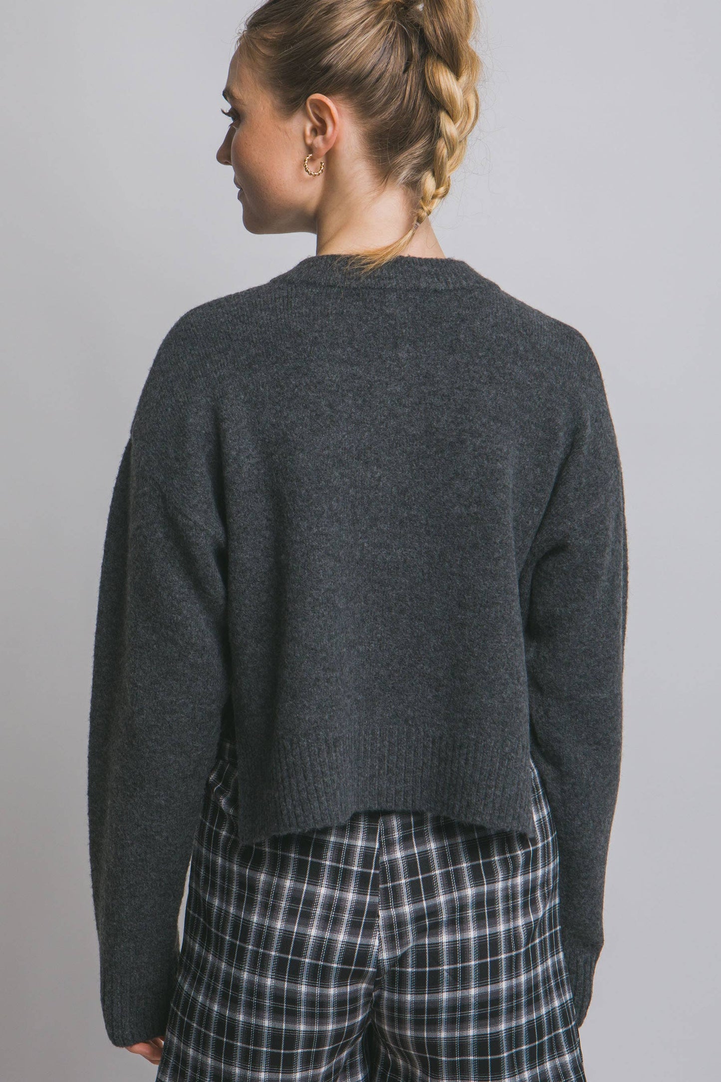 Solid Crew Neck Cardigan