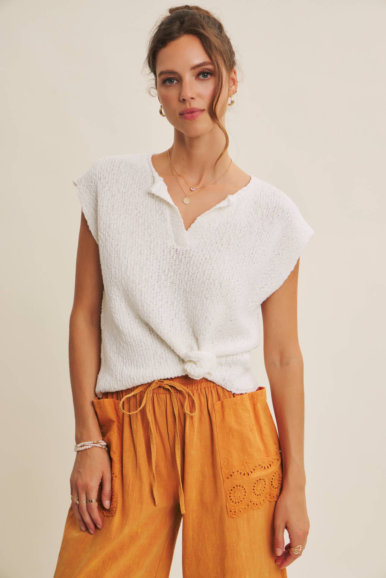 Melissa Sweater - Relaxed Fit Split Neck Knit Sweater Top