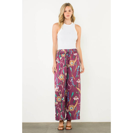 THML - Floral Smocked Waist Wide Leg Pants